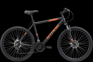 26" Велосипед STARK Outpost 26.1D '21, 21-speed, AL рама 20" (чёрный / оранжевый) Россия.