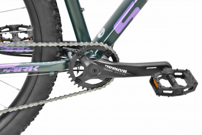 29" Велосипед STARK '23 Tactic 29.4 HD 9-speed, AL рама 20" (чёрно-зелёный/ сиреневый металлик)
