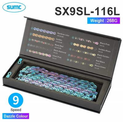Цепь SUMC 9-10 speed, модель: SX9SL, 116L (½''х¹¹/₁₂₈'') с замком (радужный)