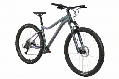 29" Велосипед STARK '23 Tactic 29.4 HD 9-speed, AL рама 20" (чёрно-зелёный/ сиреневый металлик)