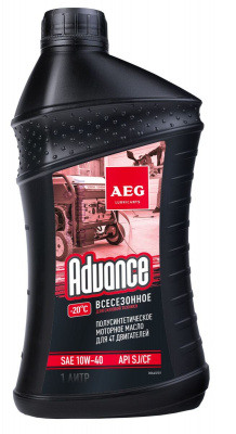 Масло для четырехтактных (4T) двигателей «AEG Advance SAE 10W40 API SJ/CF» полусинтетика. 1л.