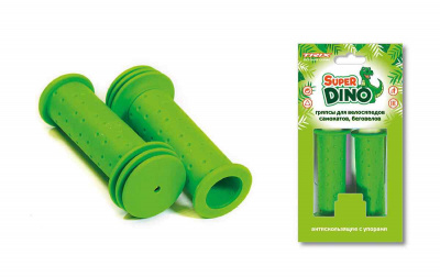 Грипсы (ручки) руля TRIX резиновые, 102мм, Super Dino  детские, антискользящие с упорами, зеленые