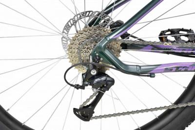 29" Велосипед STARK '23 Tactic 29.4 HD 9-speed, AL рама 20" (чёрно-зелёный/ сиреневый металлик)