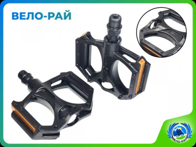 Педали HENGCHI JD-122 AL-чёрные с катафотом, втулки скольжения, МТВ/CITY, М14,29×1,27 (9/16"×20tpi)