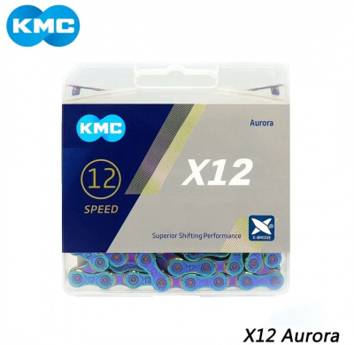 Цепь для велосипеда KMS X12. 12-speed, L-126, ½''х¹¹/₁₂₈'' с замком (радужный)